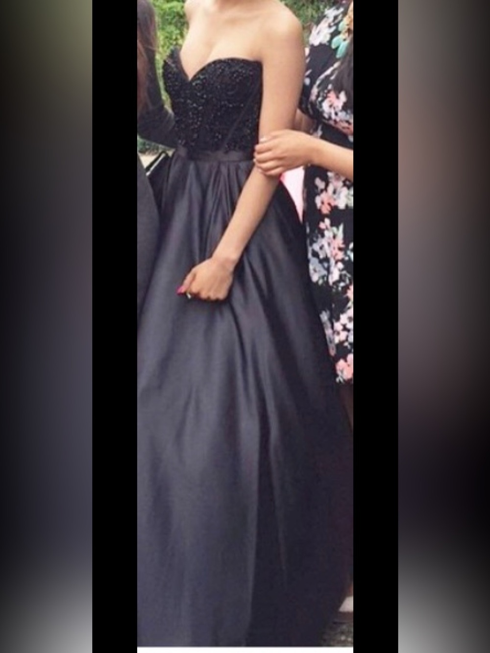 Sherri Hill Black Beaded Strapless Evening Gown